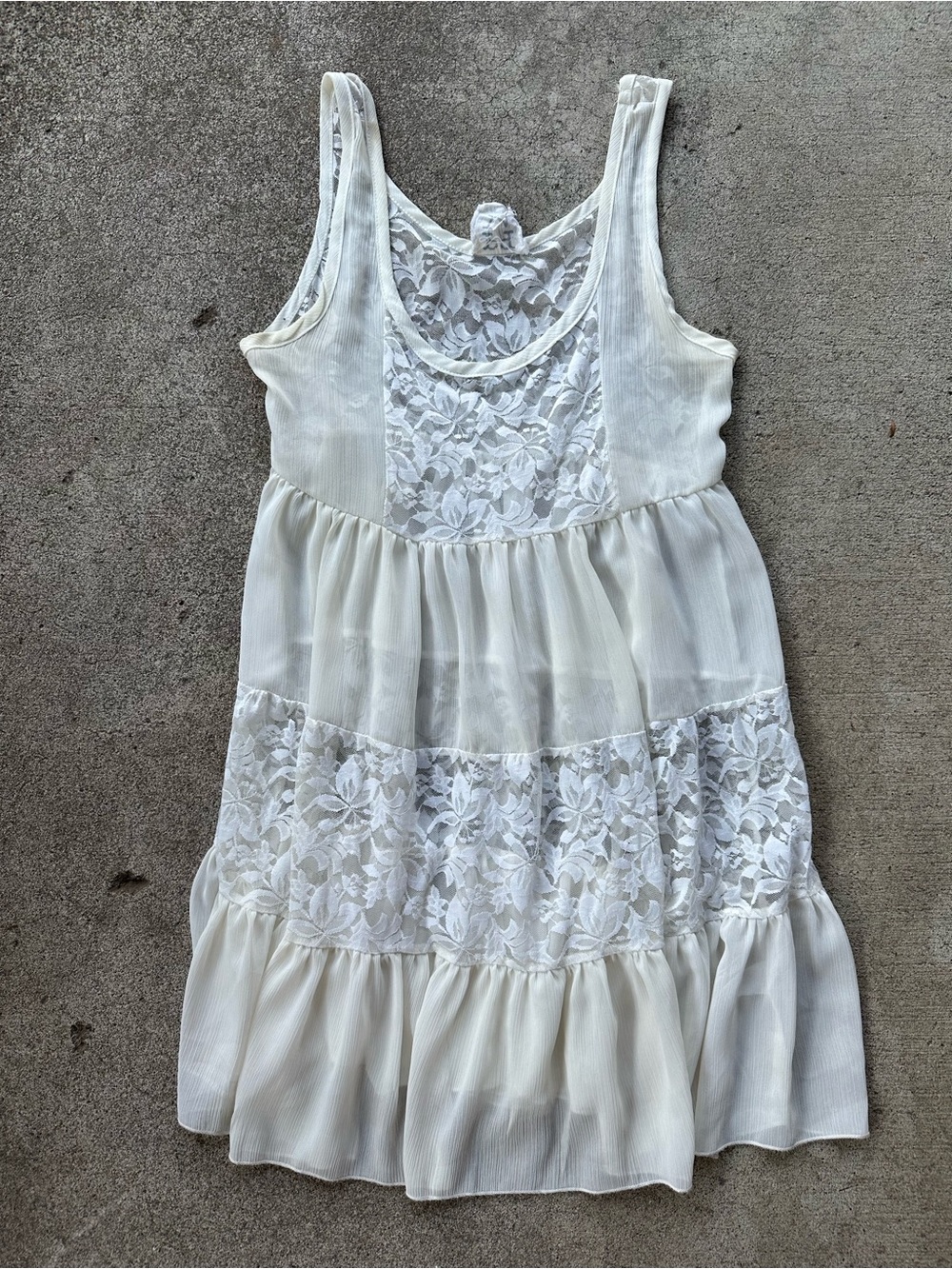 PPLA Clothing White Lace Sheer Tiered Sleeveless Mini Dress
